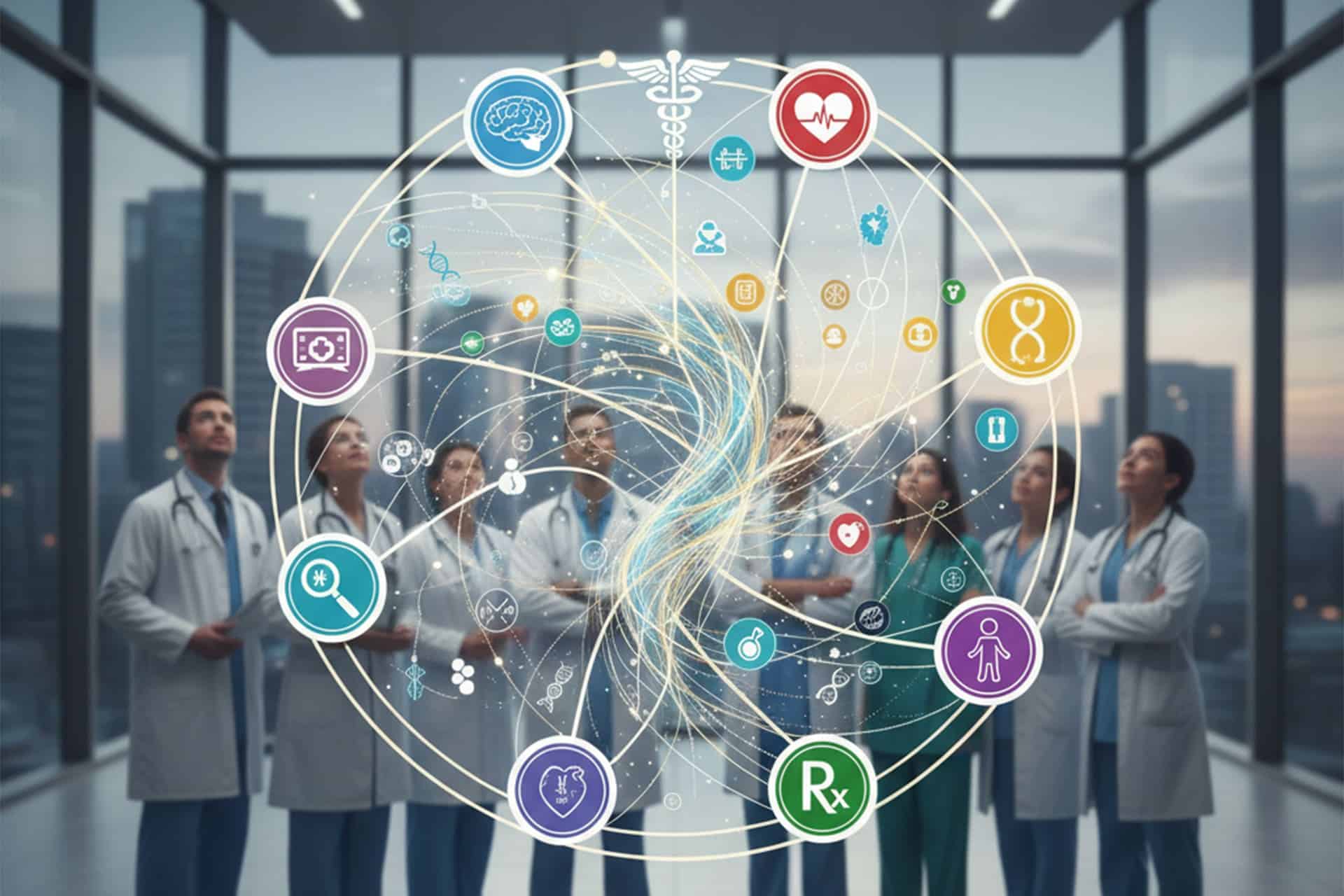 Médicos revisando listado de especialidades médicas MIR en un hospital