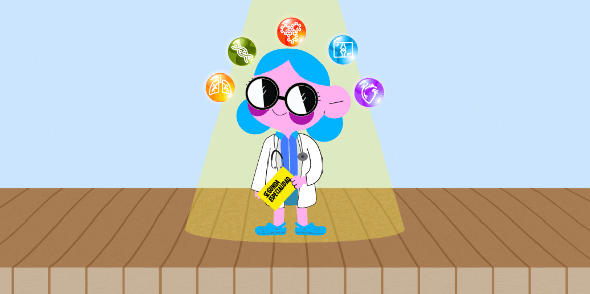 Personaje médico representando la elección de segunda especialidad MIR